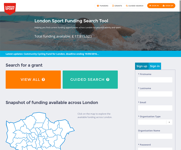 London Sport Funding Search Tool